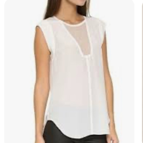 Rebecca Taylor Cream White Sleeveless Blouse Silk Top Size 2 Mesh Sheer Preppy - Picture 1 of 11